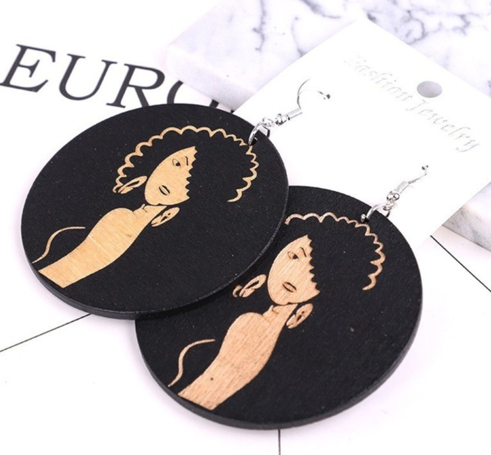 Ada African Girl Power Wooden Dangle Earrings